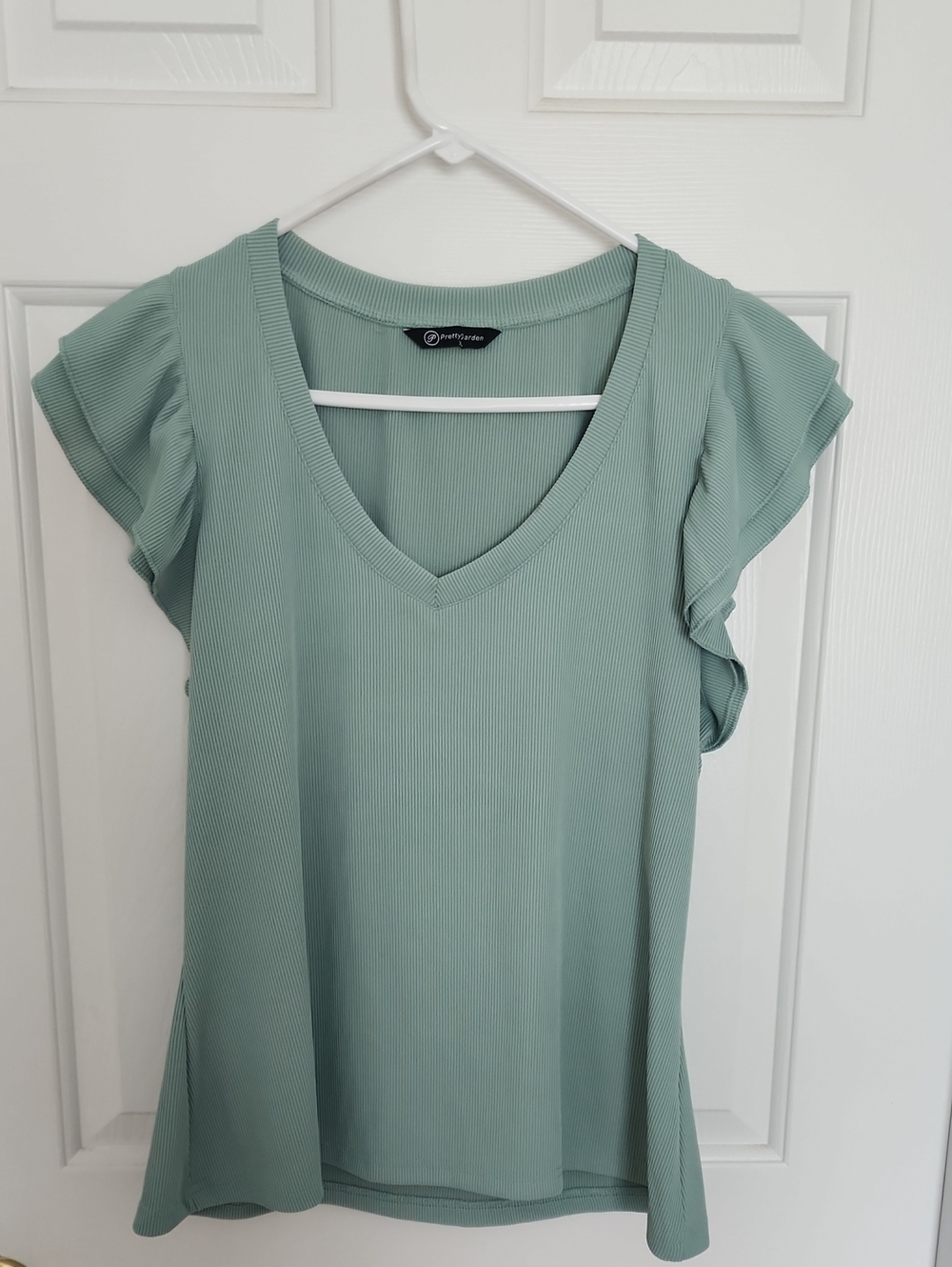 Pretty Garden Sage Green V-Neck Flutter Sleeve Top
